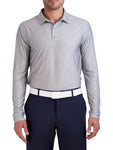 HICKEY FREEMAN golf shirt L men's stretch UPF wicking grey striped polo LS