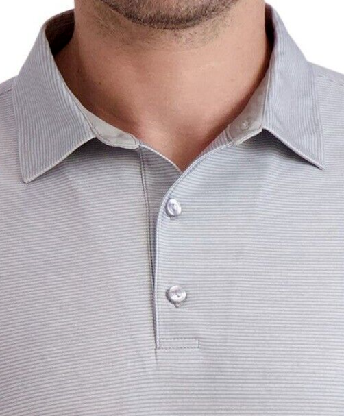 HICKEY FREEMAN golf shirt L men's stretch UPF wicking grey striped polo LS