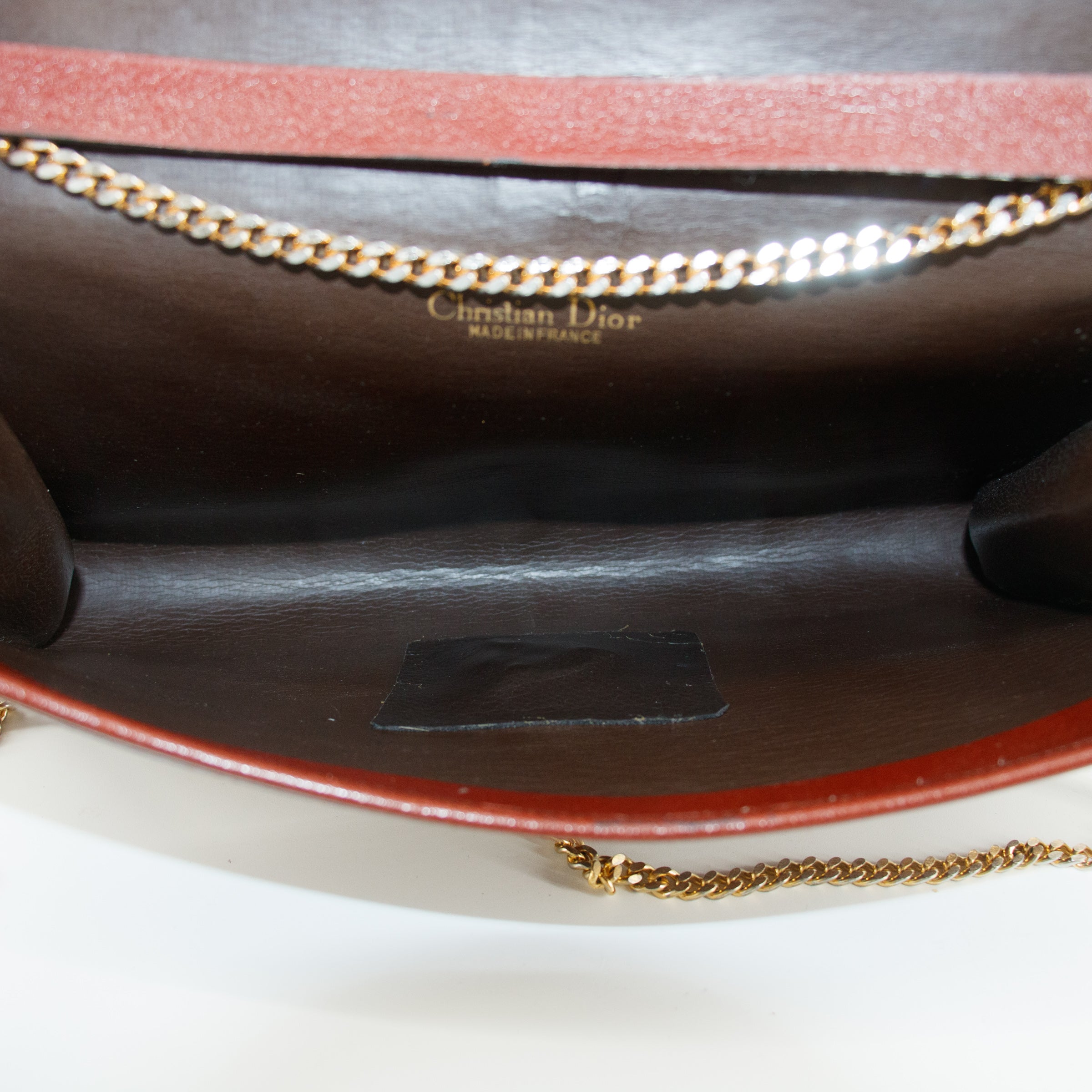 Christian Dior Red Leather Chain Shoulder Bag #5871 Purse Handbag