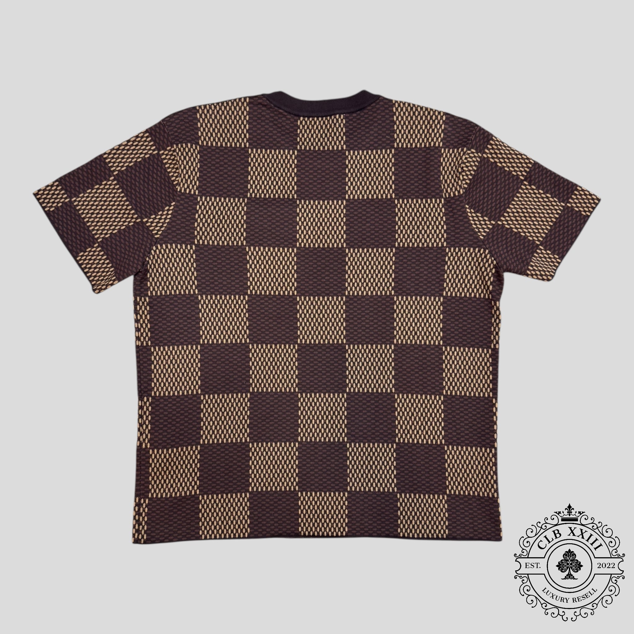Louis Vuitton Damier Short-Sleeved Crewneck with LV Crystal Patch men's unisex XL
