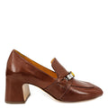 Cognac Leather Mid Heel Jeweled Loafer Madison Maison career Italy