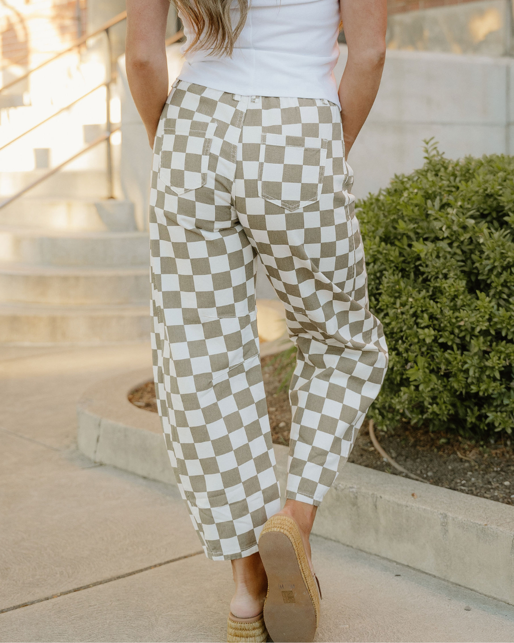 Riley Checkered Print Denim Barrel Pants Indie Ladies Jeans Cropped ankle