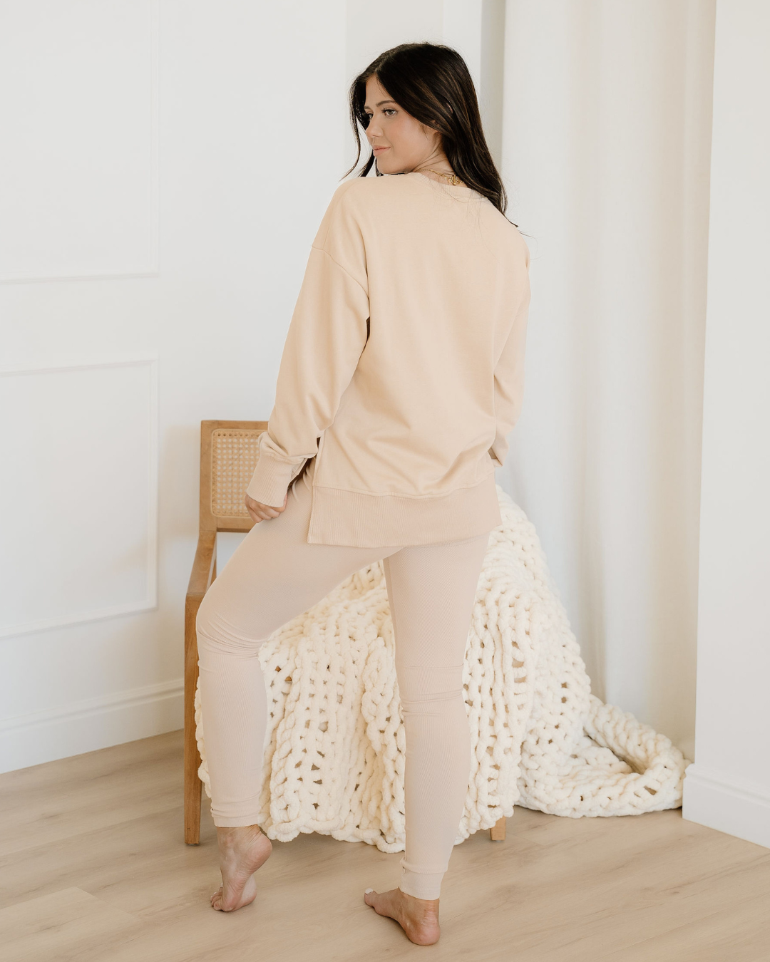 Remi Oversize Slit Sweatshirt Ribbed Leggings 2pcs Set Outfit ladies 4 colors