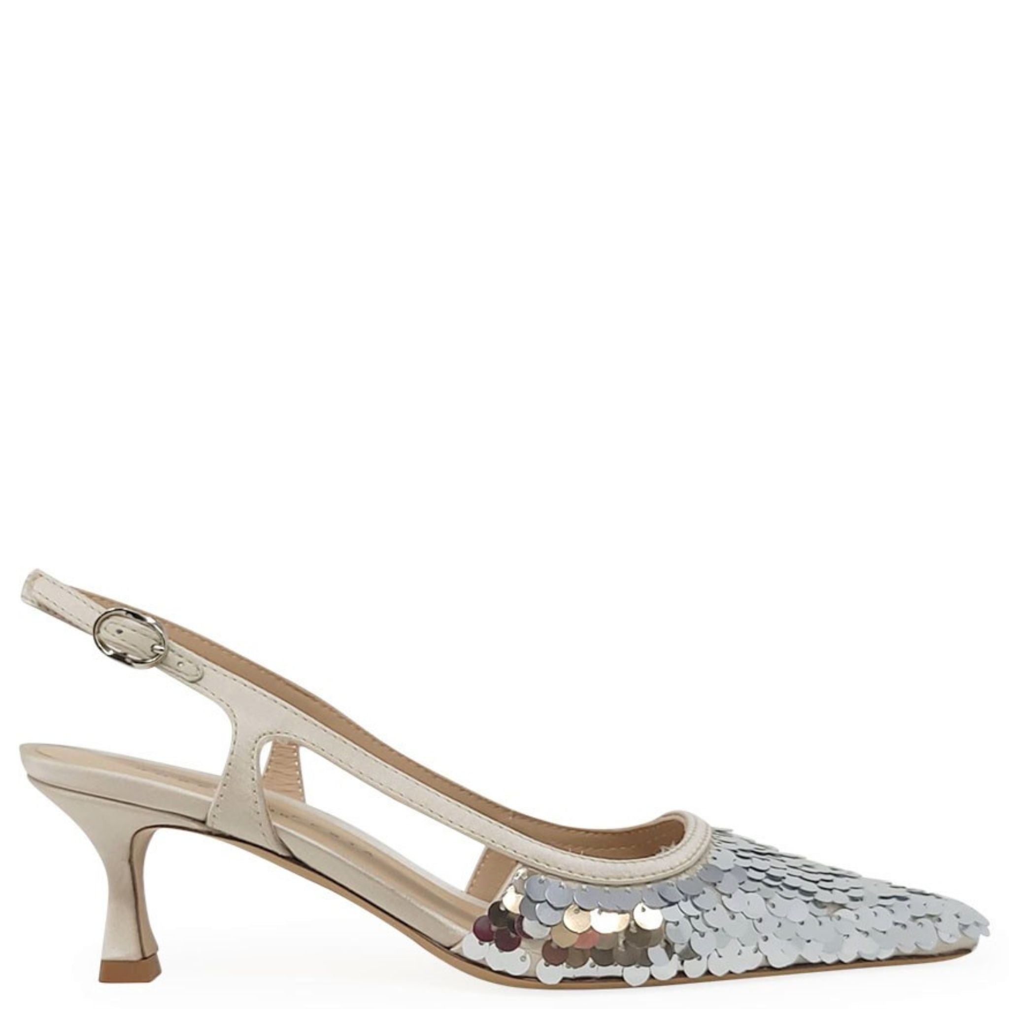 Roberto Festa Silver Sequin Snip Slingback Heel Madison Maison Beverly Hills