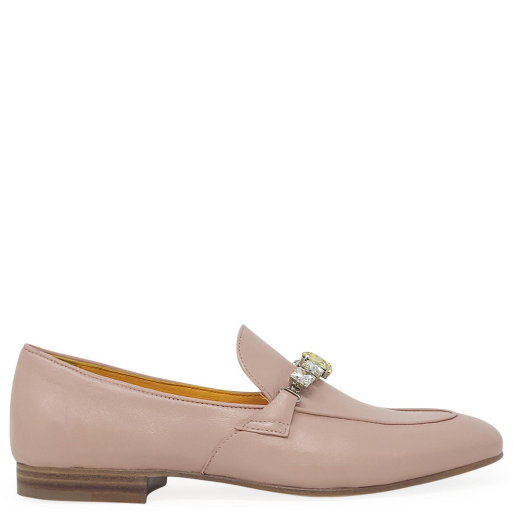 Pink Leather Flat Jeweled Loafer Madison Maison Shoes Pink