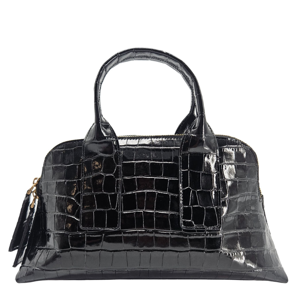 Niky Black Moc Croc Leather Mini tote Bag handbag purse Madison Maison