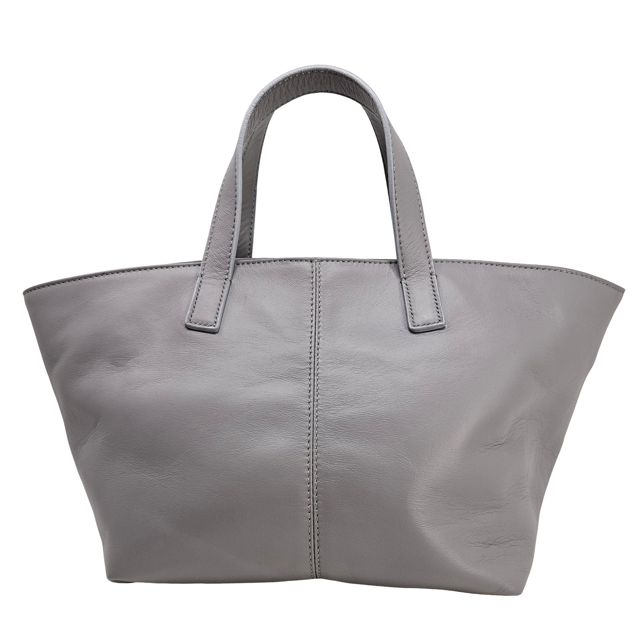 Madison Maison x Joan Hornig Light Grey Leather Lock Tote Bag purse handbag