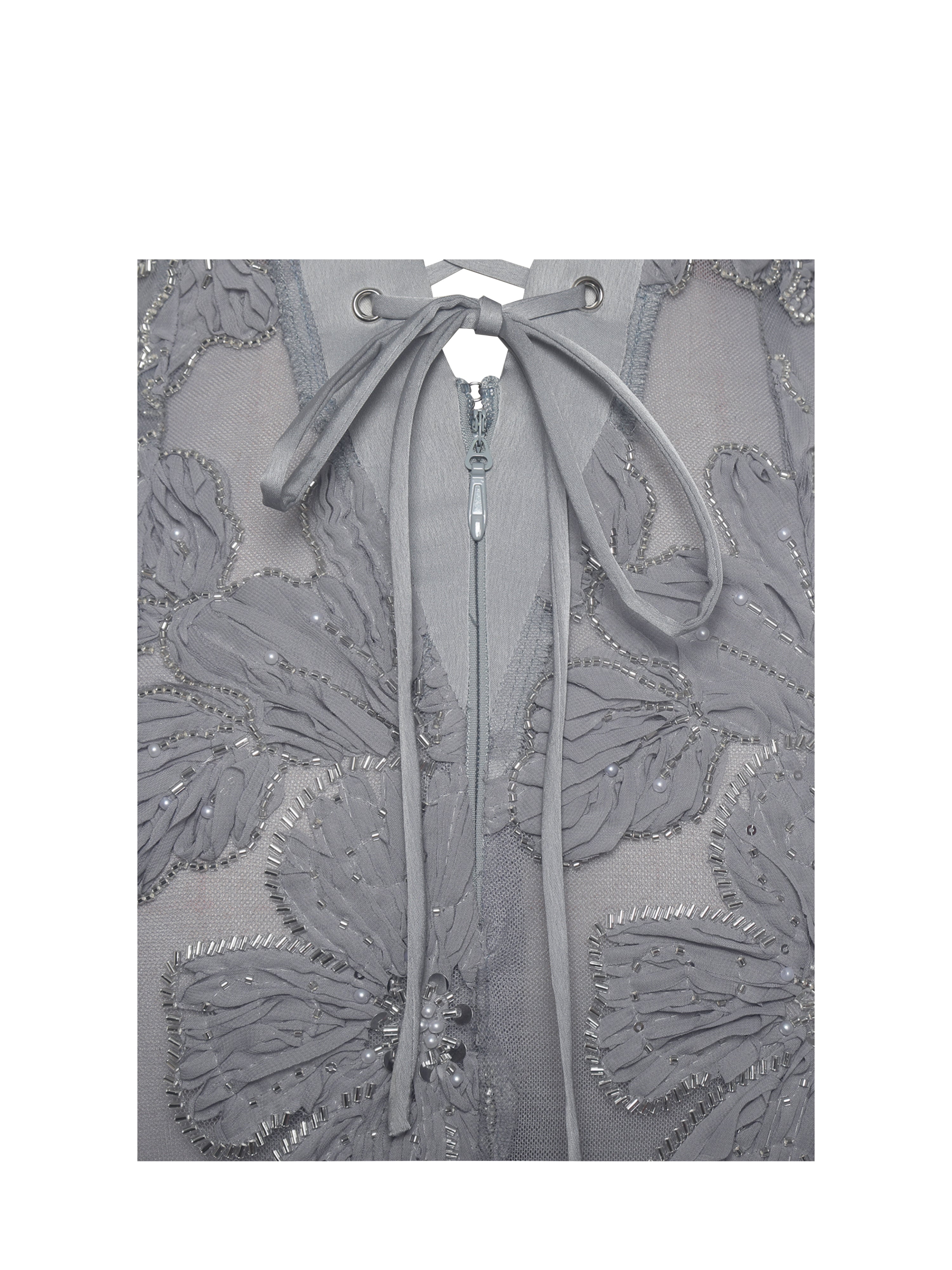 Raphaela Silver Beaded Floral Strapless Mermaid Maxi Dress Prom Wedding