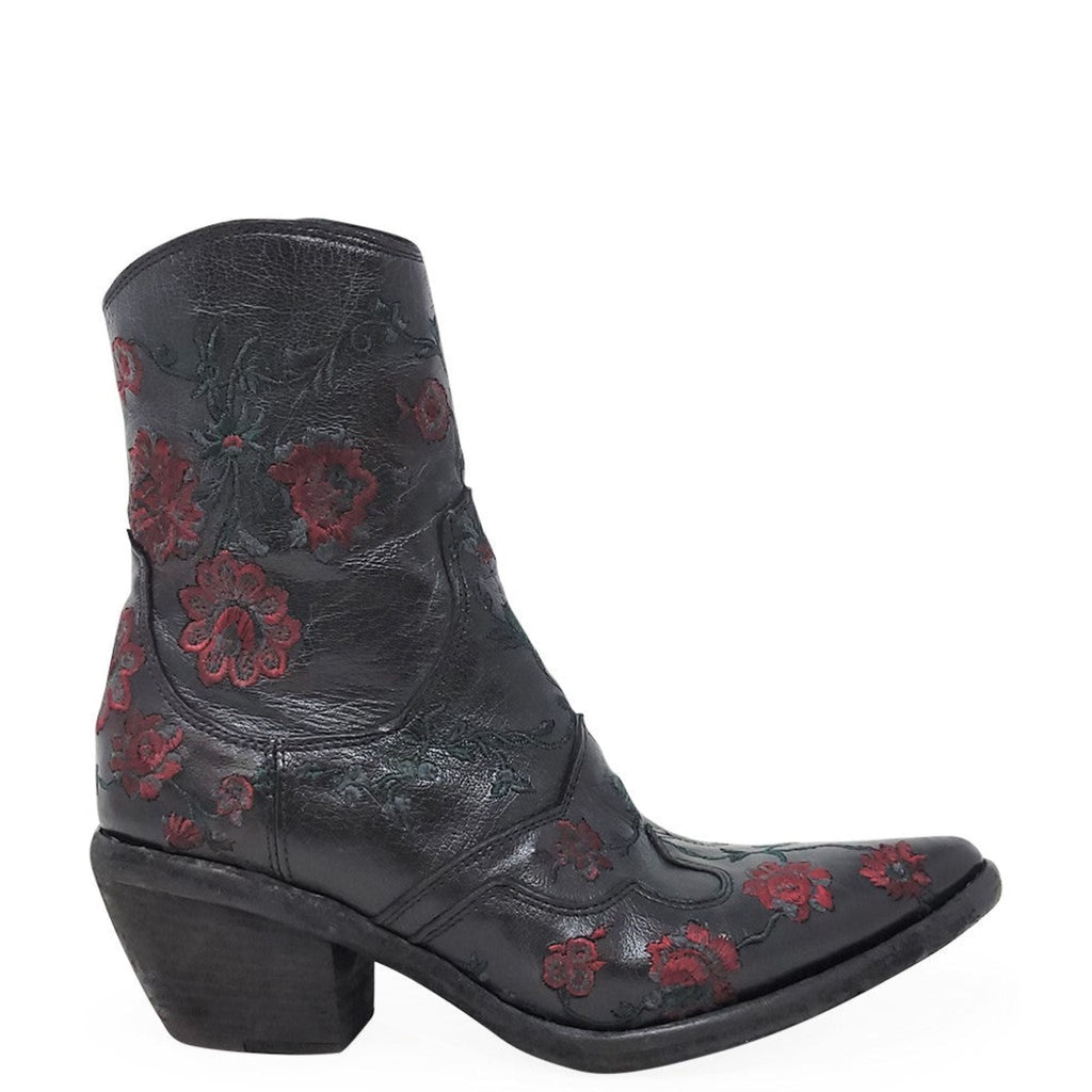 Black red Leather Embroidered Ankle Boot Madison Maison Beverly Hills++
