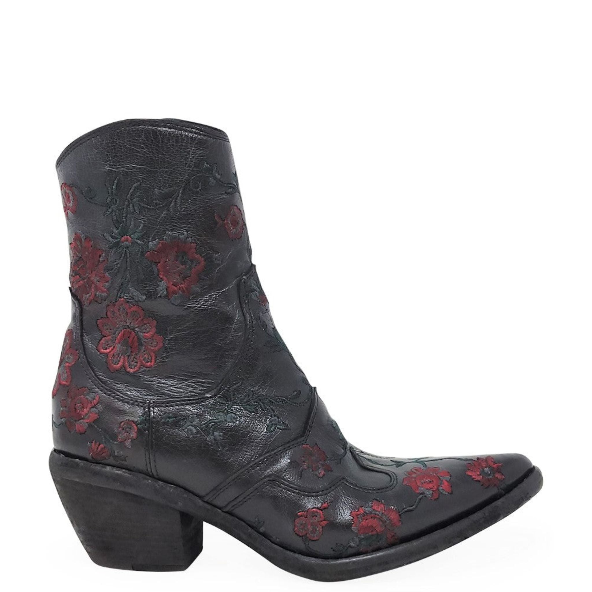 Black red Leather Embroidered Ankle Boot Madison Maison Beverly Hills++