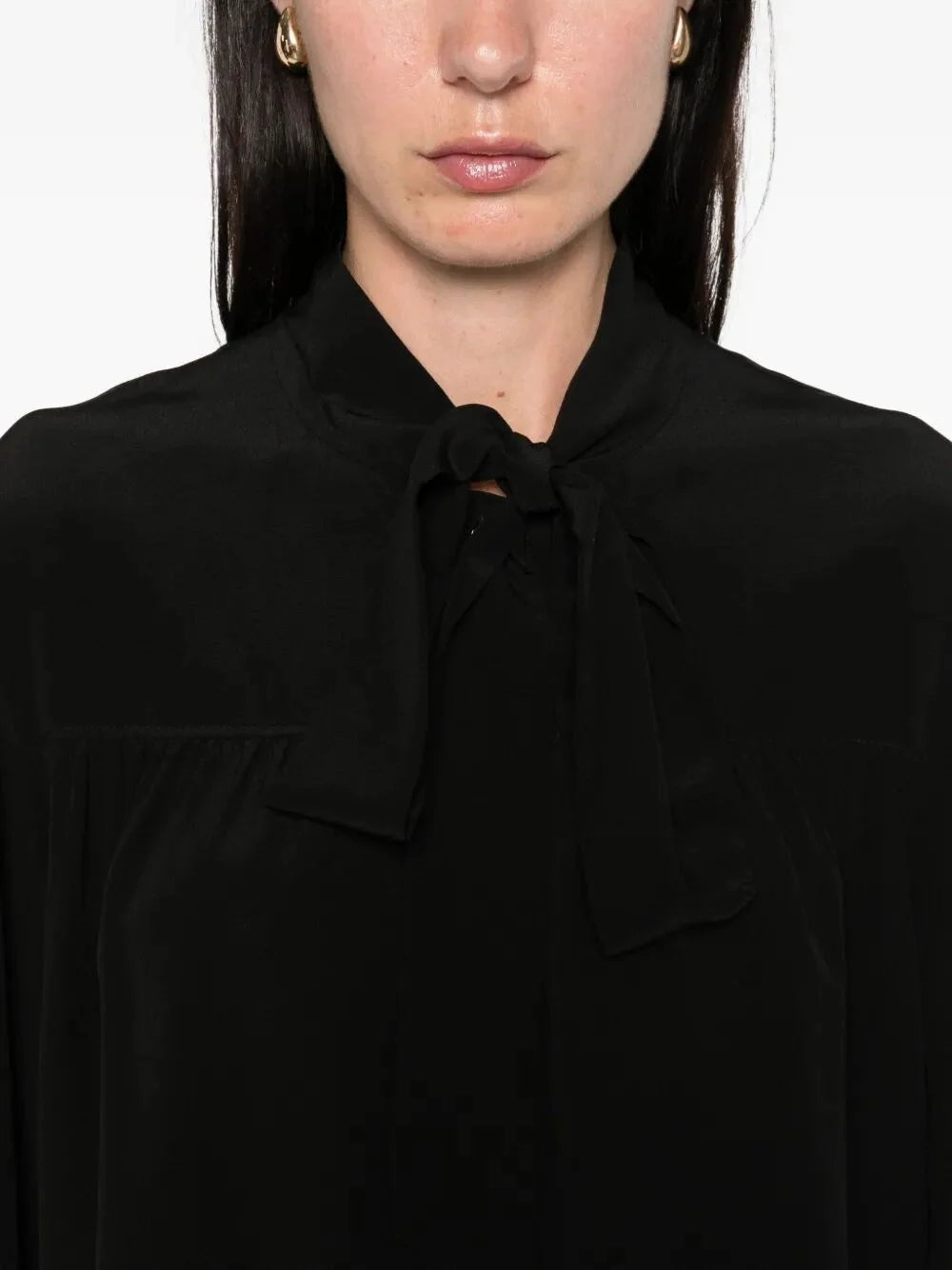 Chloé ladies Blouse top silk black bow collar gathered