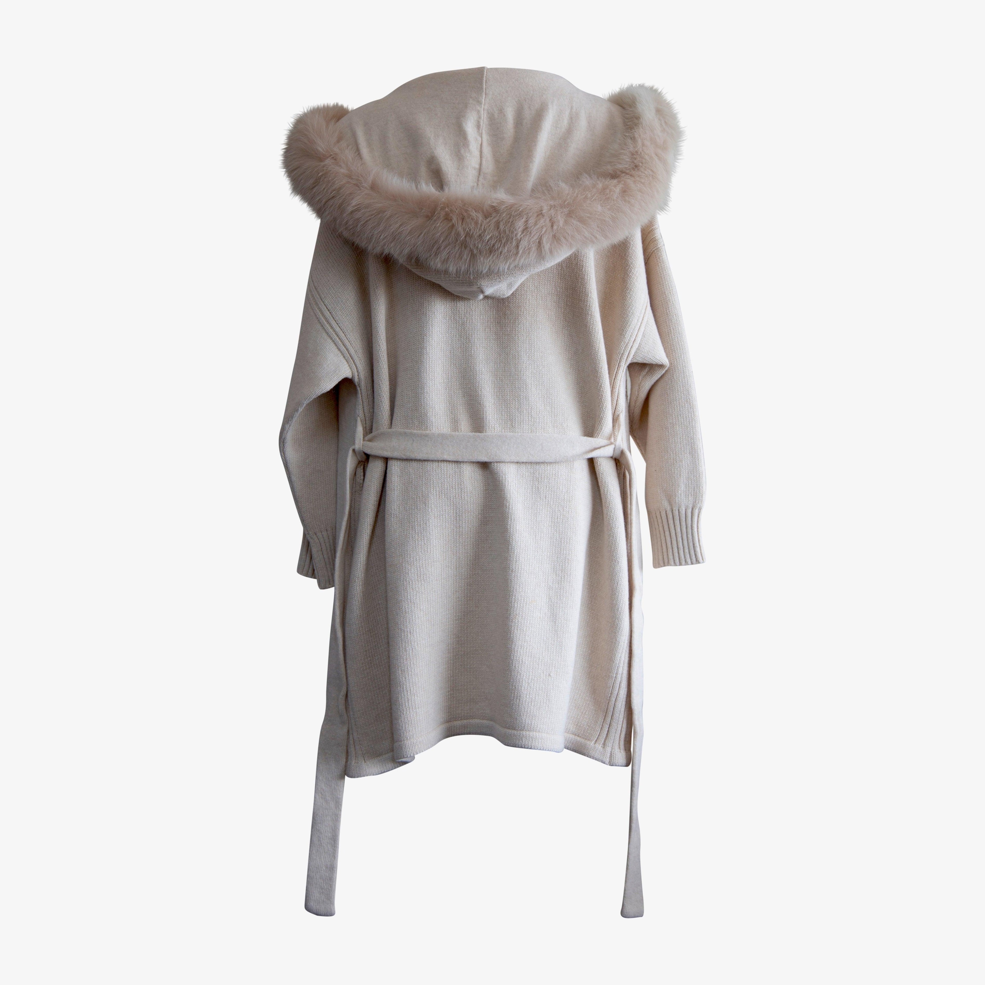 Cashmere Wrap Cardigan with Fox Fur Long Sweater Jacket Coat