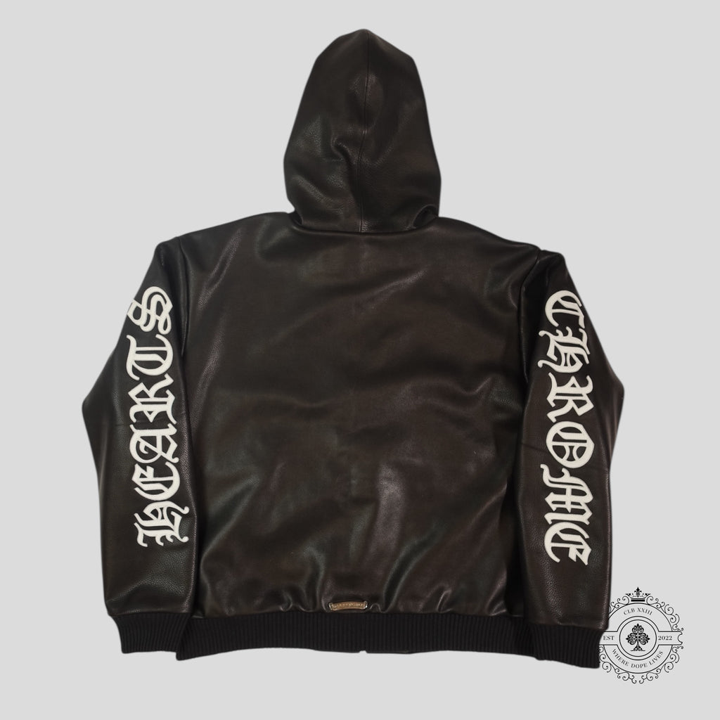 Chrome Hearts Leather Zip Up Hoodie coat jackets in Black men's MED