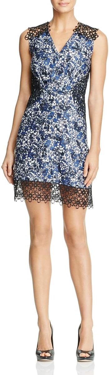 Elie Tahari V-Neck Sleeveless Zipper Back A-Line Floral Burnout Crochet Dress