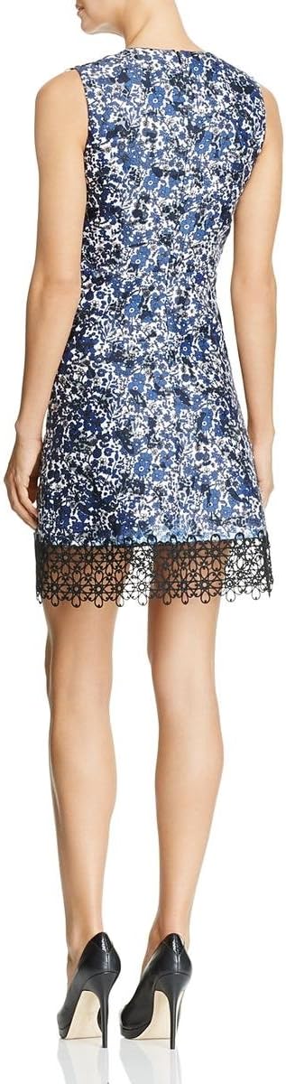 Elie Tahari V-Neck Sleeveless Zipper Back A-Line Floral Burnout Crochet Dress