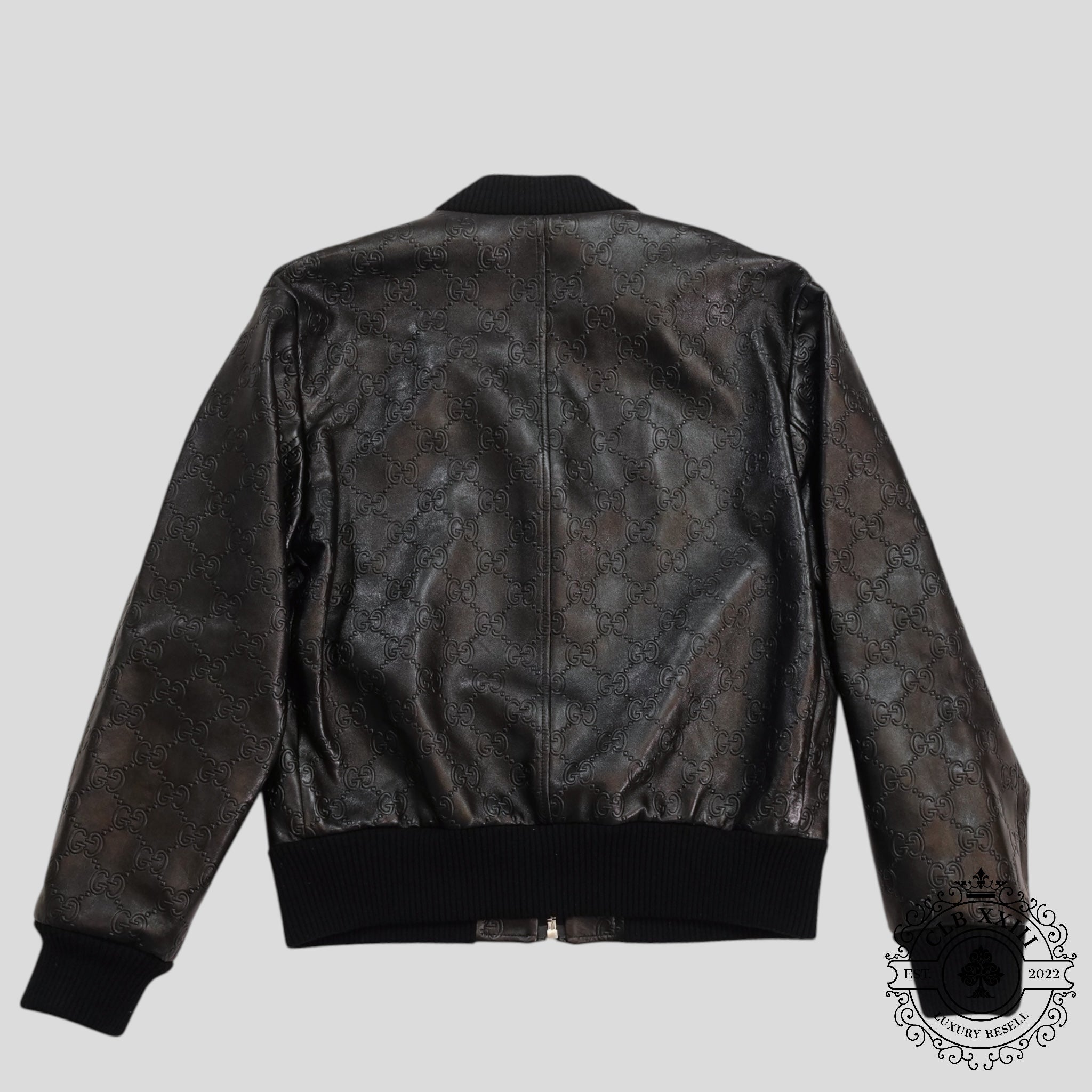 Gucci GG logo Leather Bomber Jacket in Black men's coat 52