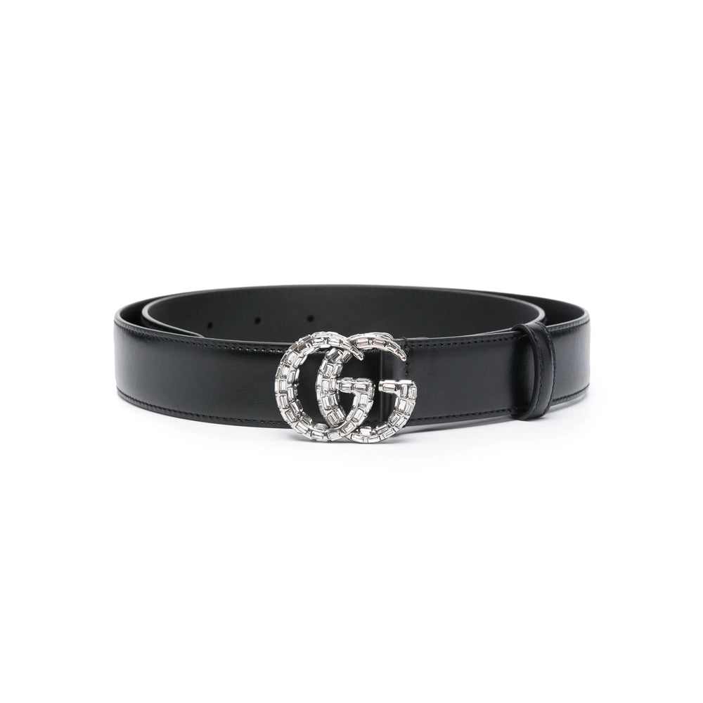 Gucci Black Belts ladies Double GG buckle crystals