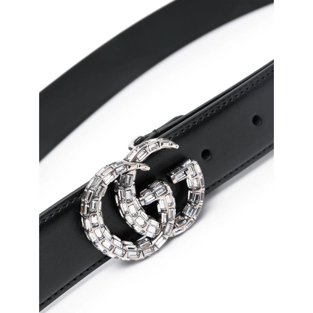 Gucci Black Belts ladies Double GG buckle crystals
