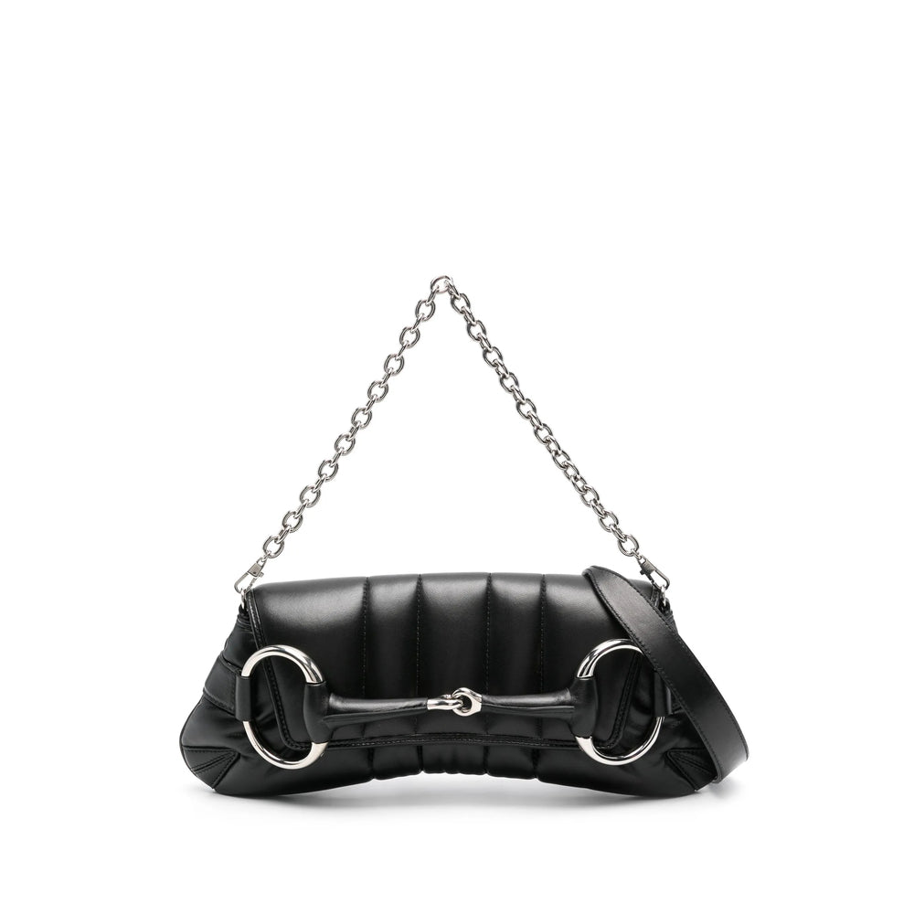 Gucci Black Shoulder Bag Ladies Handbag Purse Black leather horsebit silver