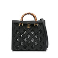 Gucci Black Tote Bag ladies GG logo handbag purse travel leather bamboo handles