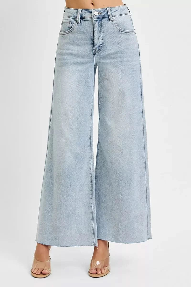 Risen High Rise Ankle Wide Palazzo Blue Jeans Ladies Boutique denim