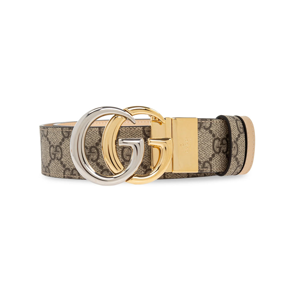 Gucci Brown Belt Ladies leather 2-tone gold silver GG buckle