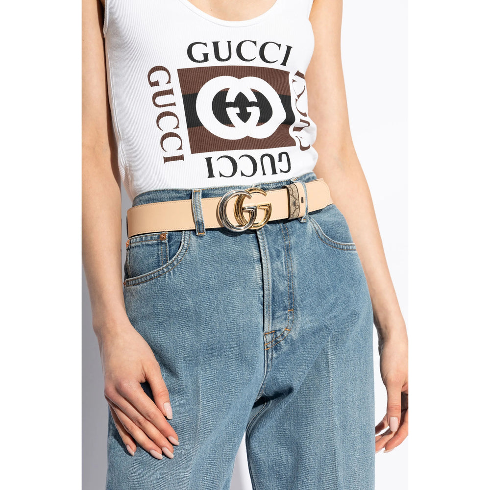 Gucci Brown Belt Ladies leather 2-tone gold silver GG buckle