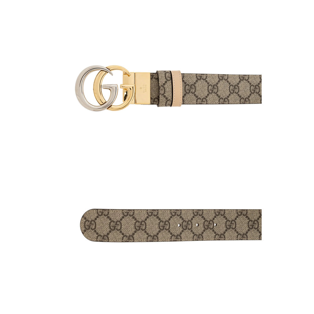 Gucci Brown Belt Ladies leather 2-tone gold silver GG buckle