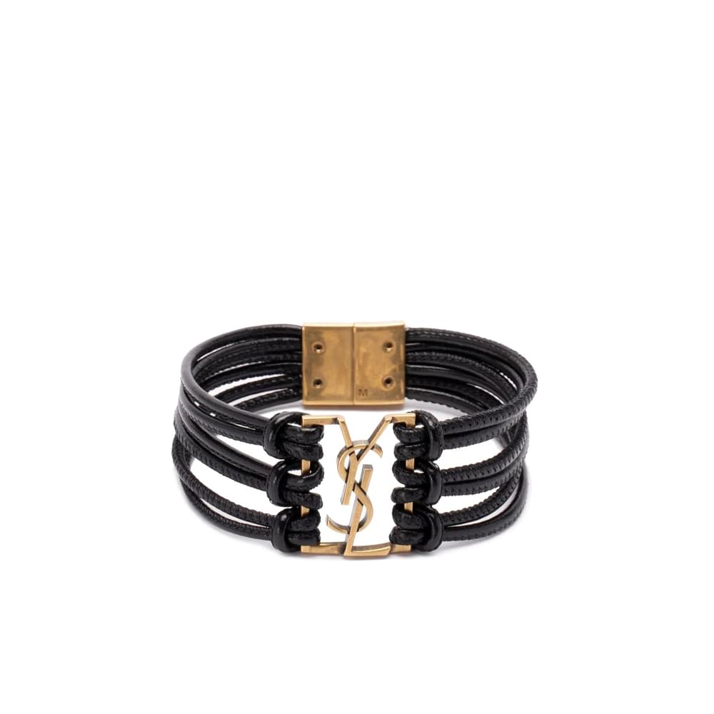 Yves Saint Laurent Black Gold Bracelets ladies lambskin YSL logo
