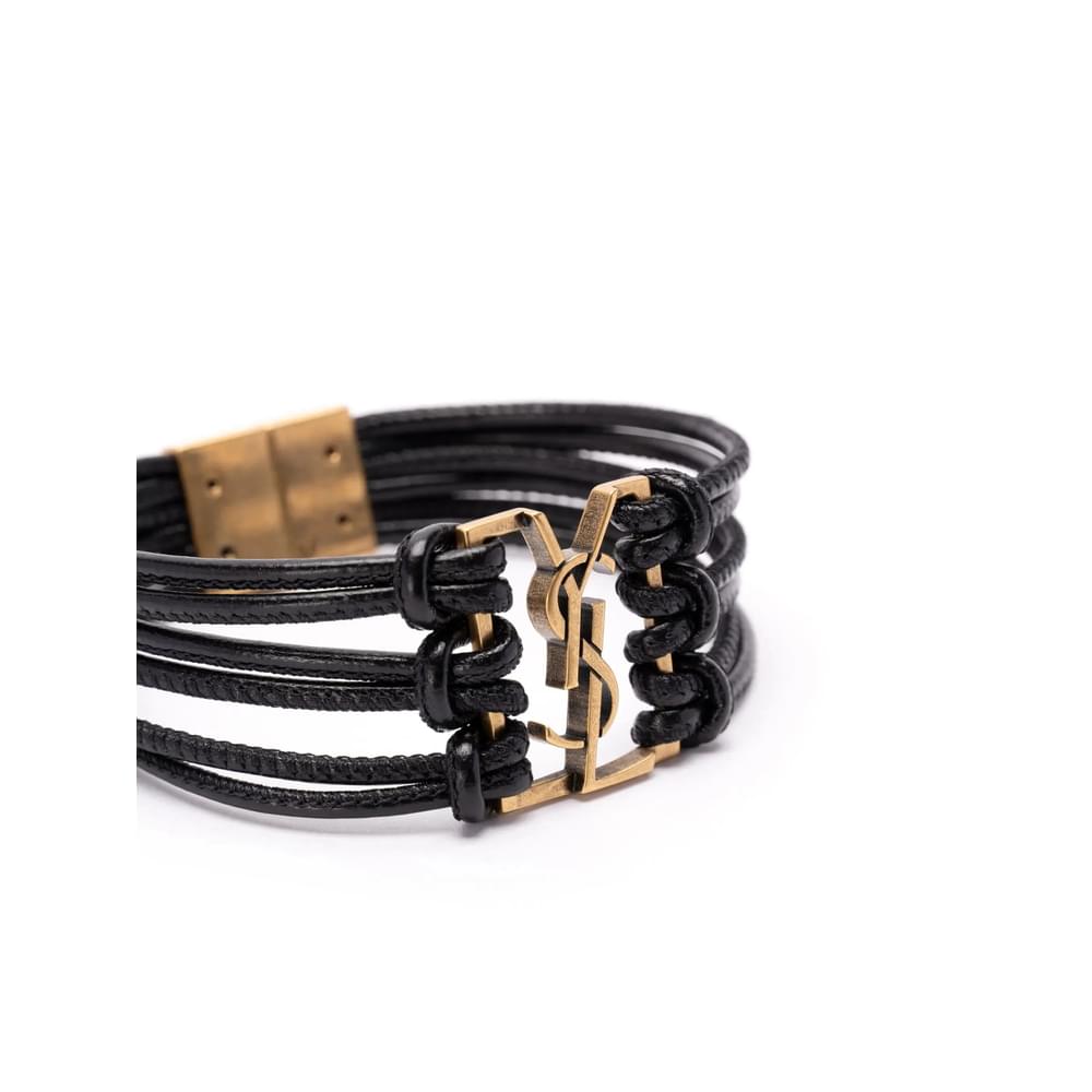 Yves Saint Laurent Black Gold Bracelets ladies lambskin YSL logo