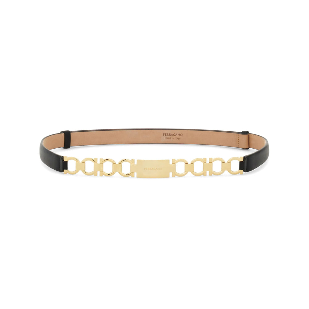 Ferragamo Black Belt Ladies with gold chain link
