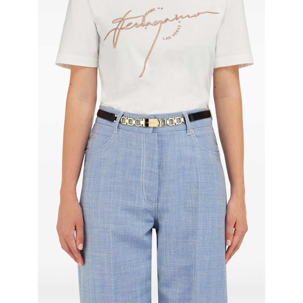 Ferragamo Black Belt Ladies with gold chain link
