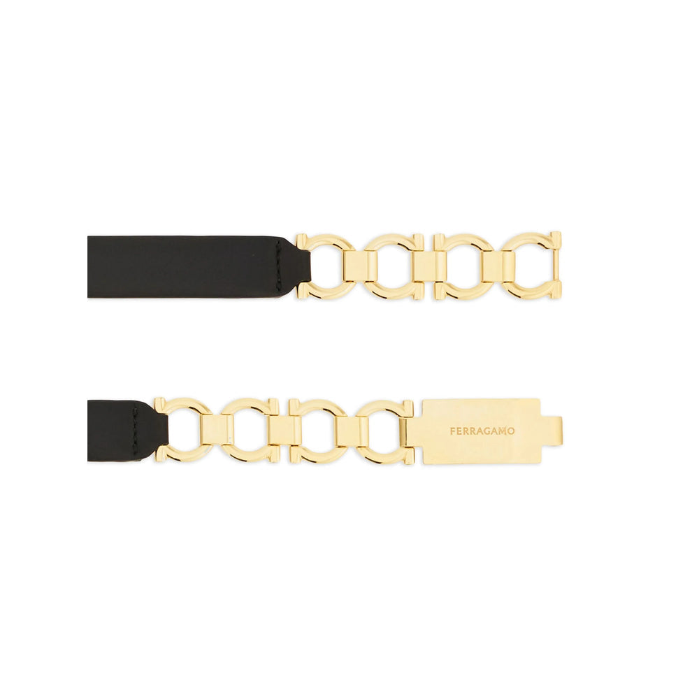 Ferragamo Black Belt Ladies with gold chain link