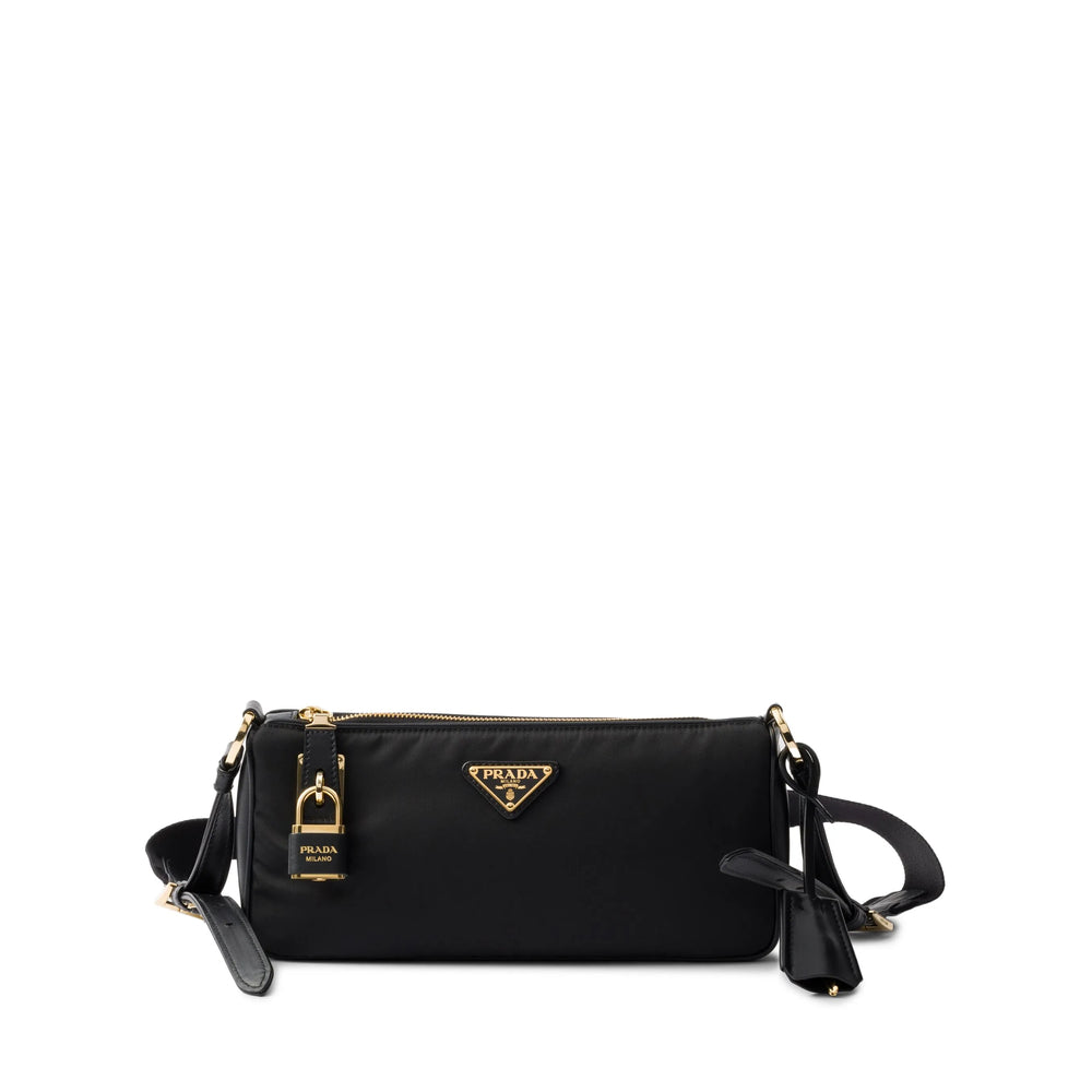 Prada Black Shoulder Bag purse handbag ladies Milano padlock