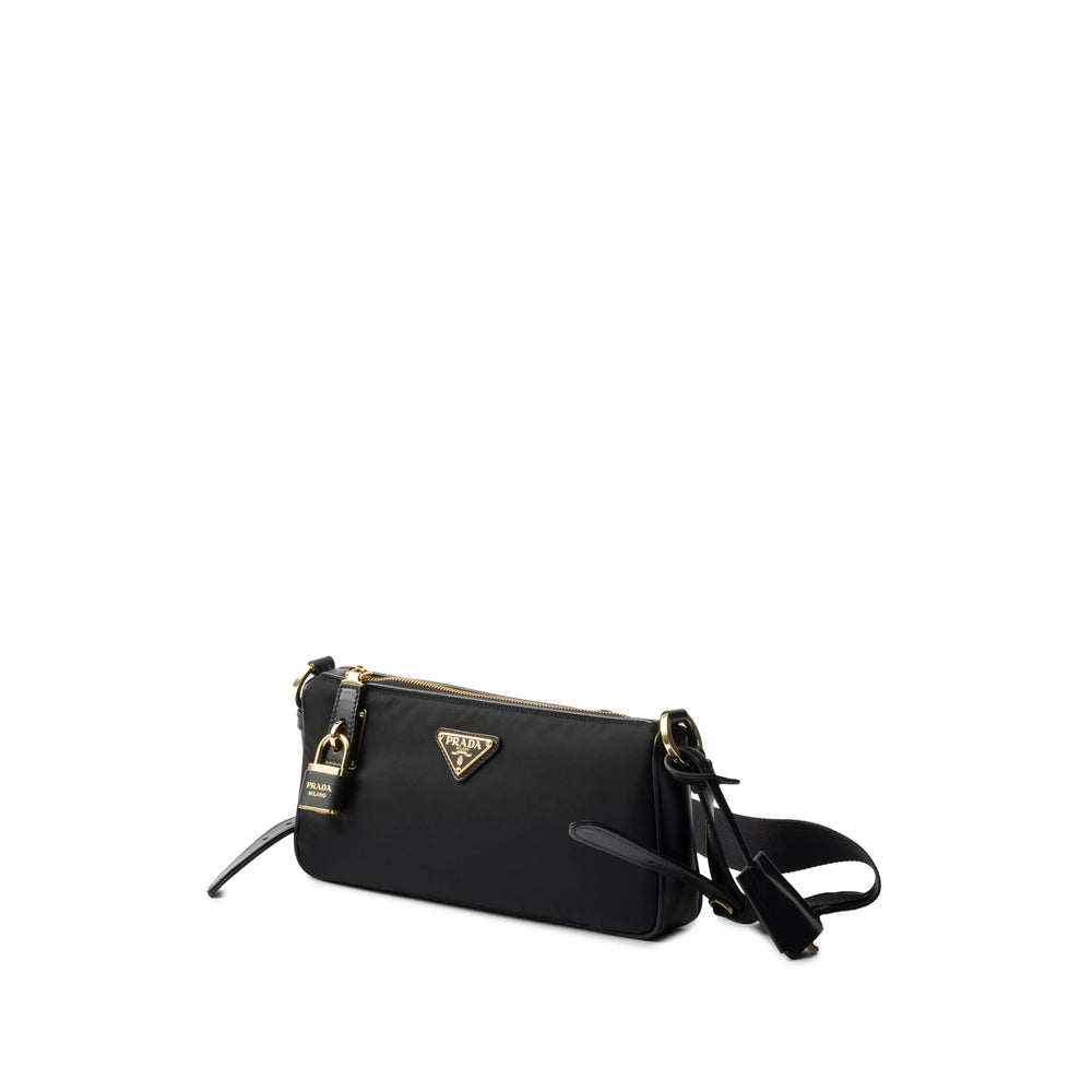 Prada Black Shoulder Bag purse handbag ladies Milano padlock