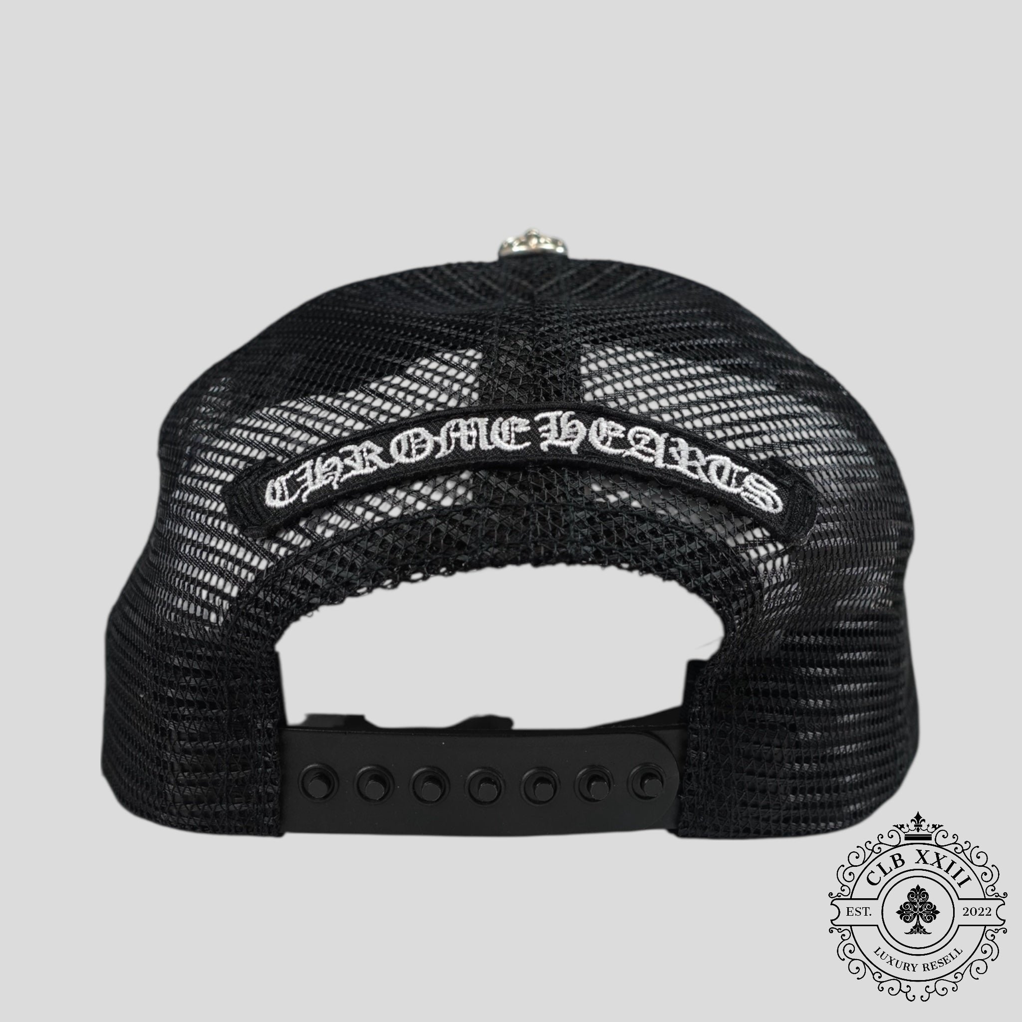 Chrome Hearts Leather Triple Cross Trucker Hat in Black/Camo cap men's unisex leather