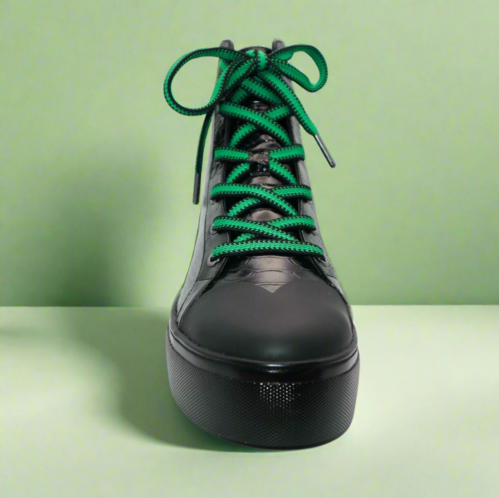 Michaela V Lucra Ladies Black Italian Leather hi-top Sneakers