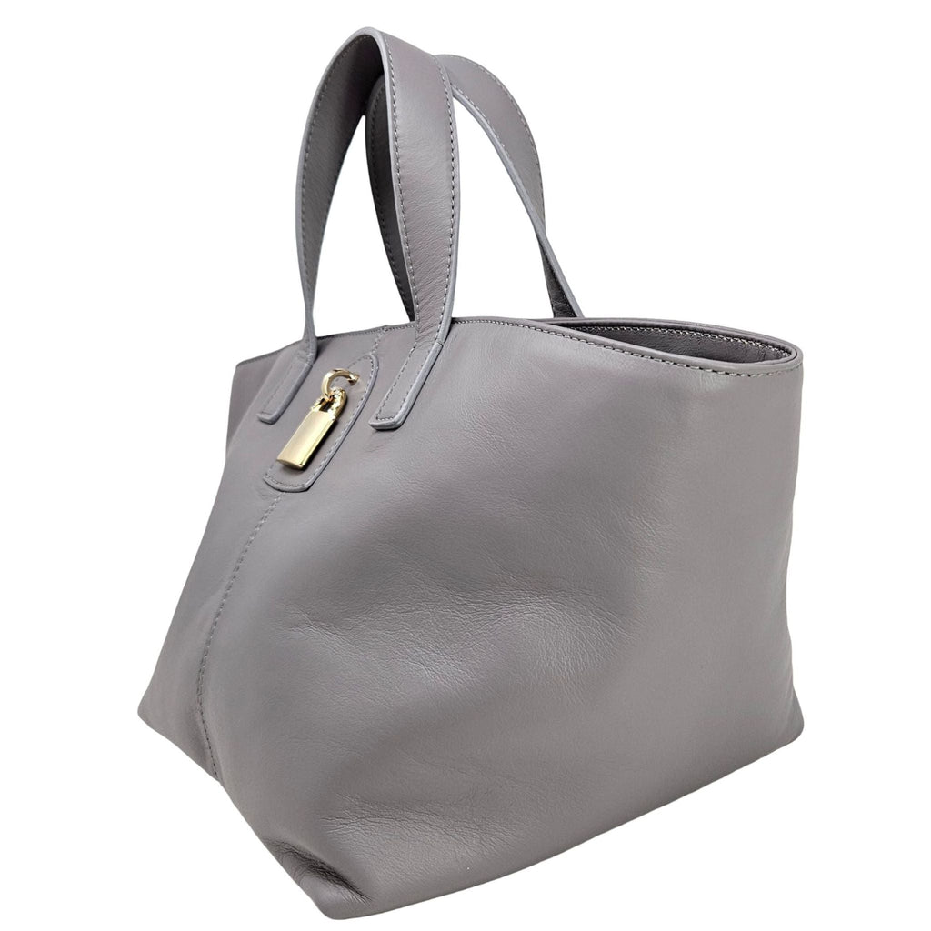 Madison Maison x Joan Hornig Light Grey Leather Lock Tote Bag purse handbag