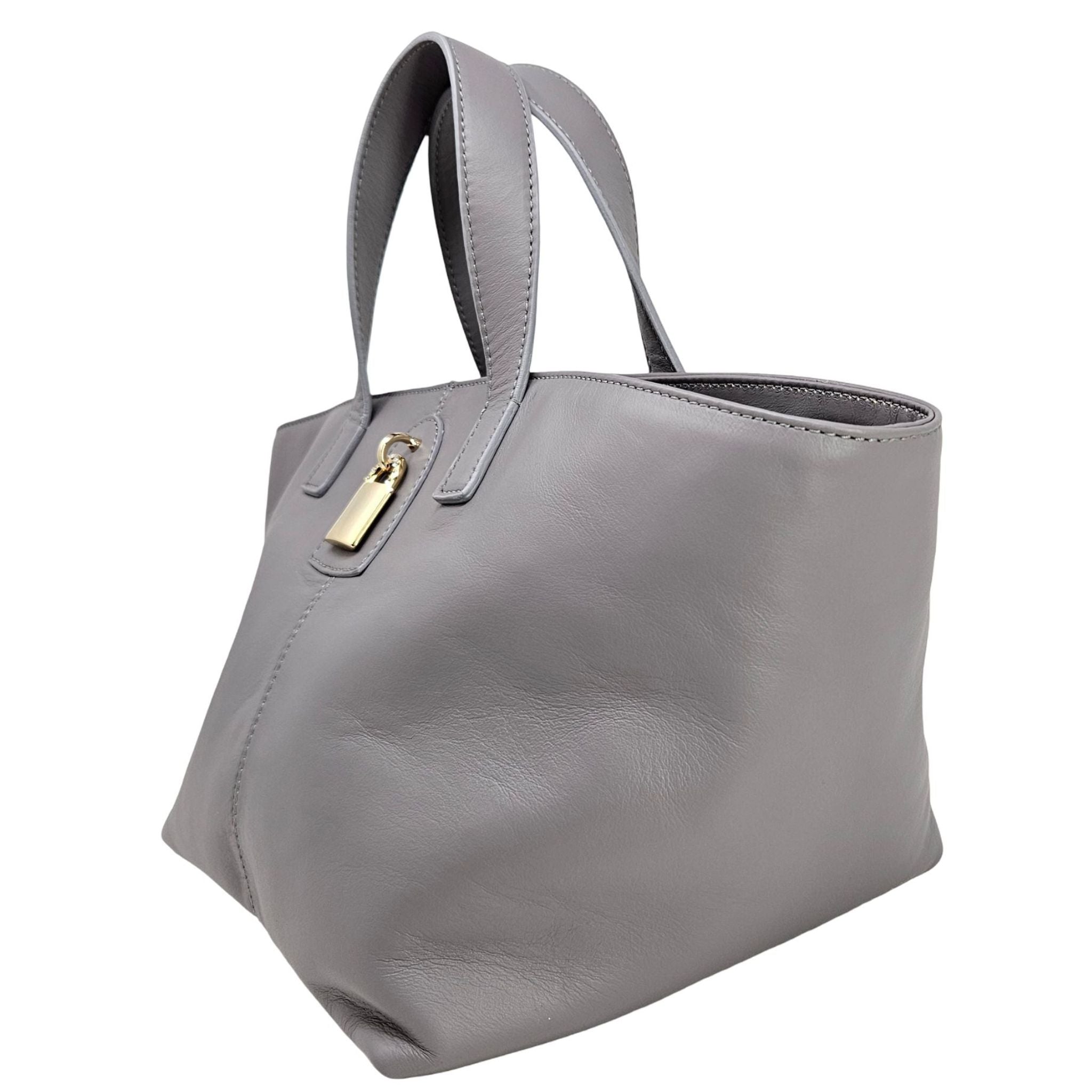 Madison Maison x Joan Hornig Light Grey Leather Lock Tote Bag purse handbag