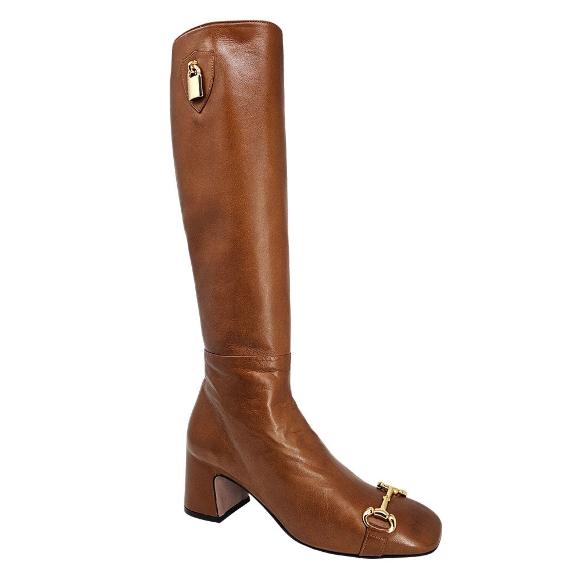 Cognac Tall Lock Boot Madison Maison Italy Beverly Hills horse bit leather