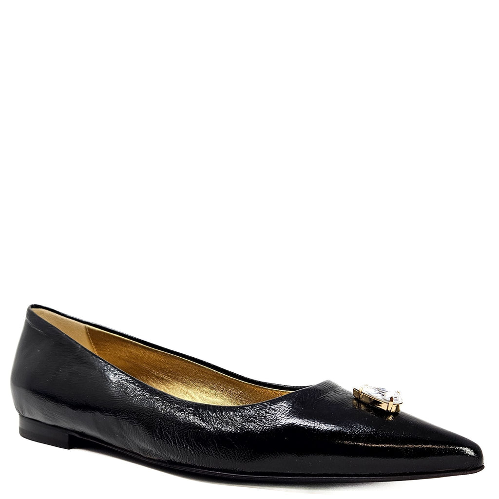 Maira Black patent Pointy Ballet flats With Jewel Rhinestone Maison Italy