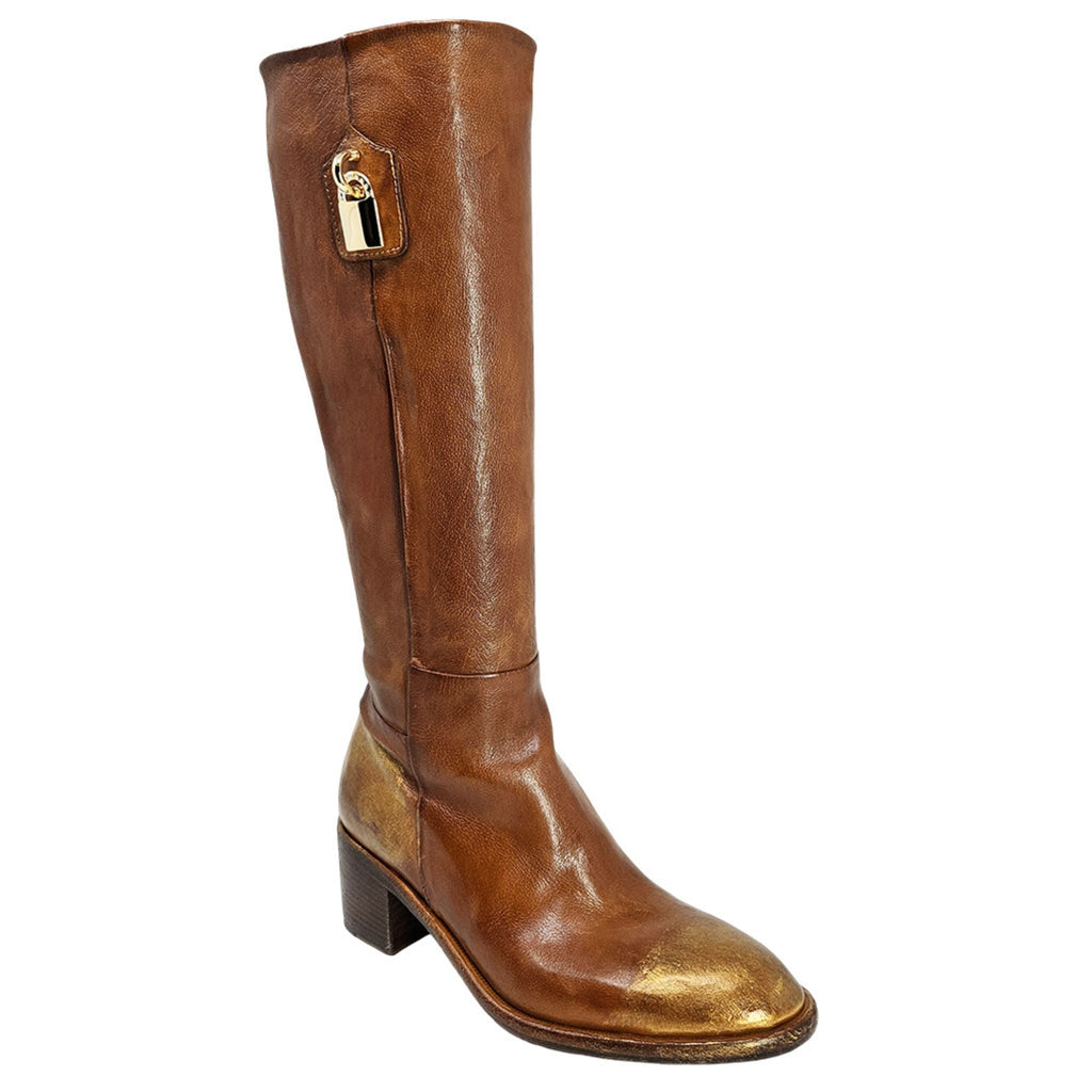 Cognac Tall Hand Rubbed Lock Boot knee Madison Maison Beverly Hills