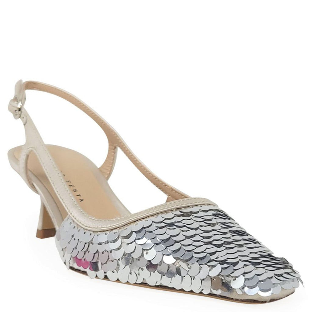 Roberto Festa Silver Sequin Snip Slingback Heel Madison Maison Beverly Hills