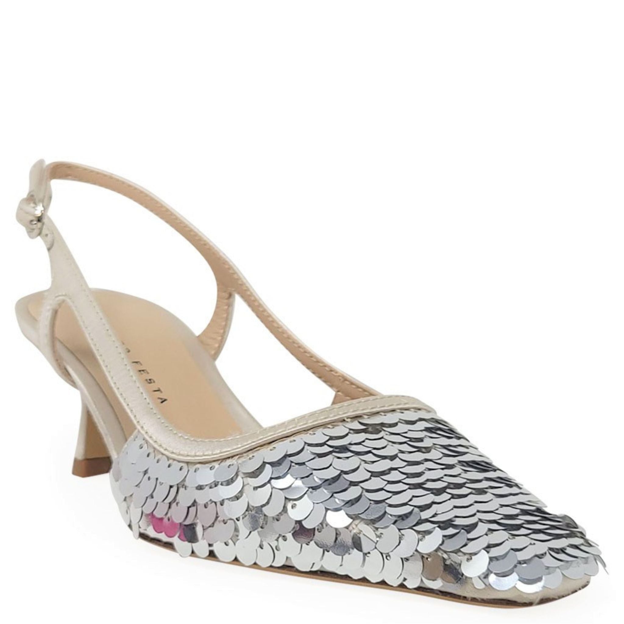 Roberto Festa Silver Sequin Snip Slingback Heel Madison Maison Beverly Hills