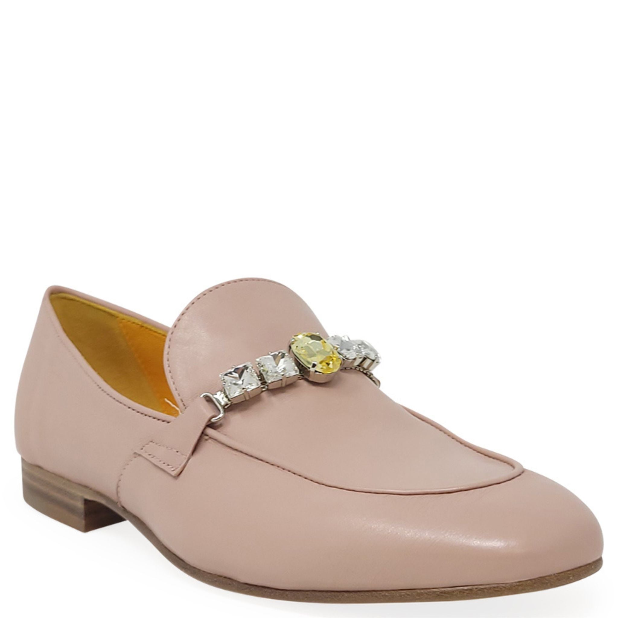 Pink Leather Flat Jeweled Loafer Madison Maison Shoes Pink