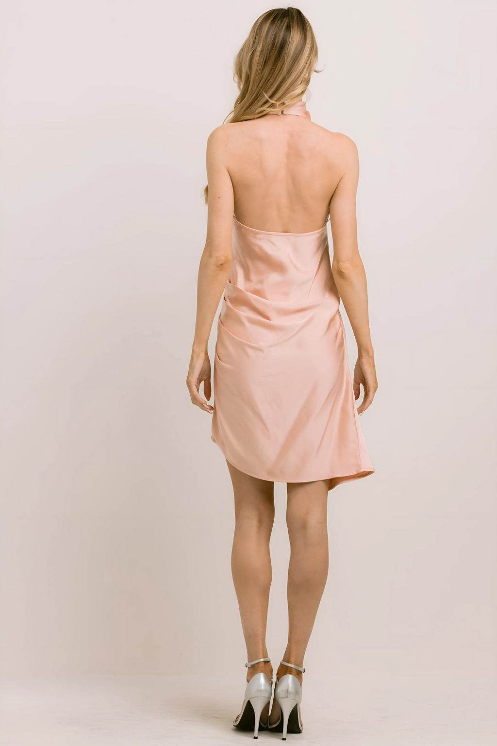Velaa Drape Satin Mock Neck Dress Blush  S M L