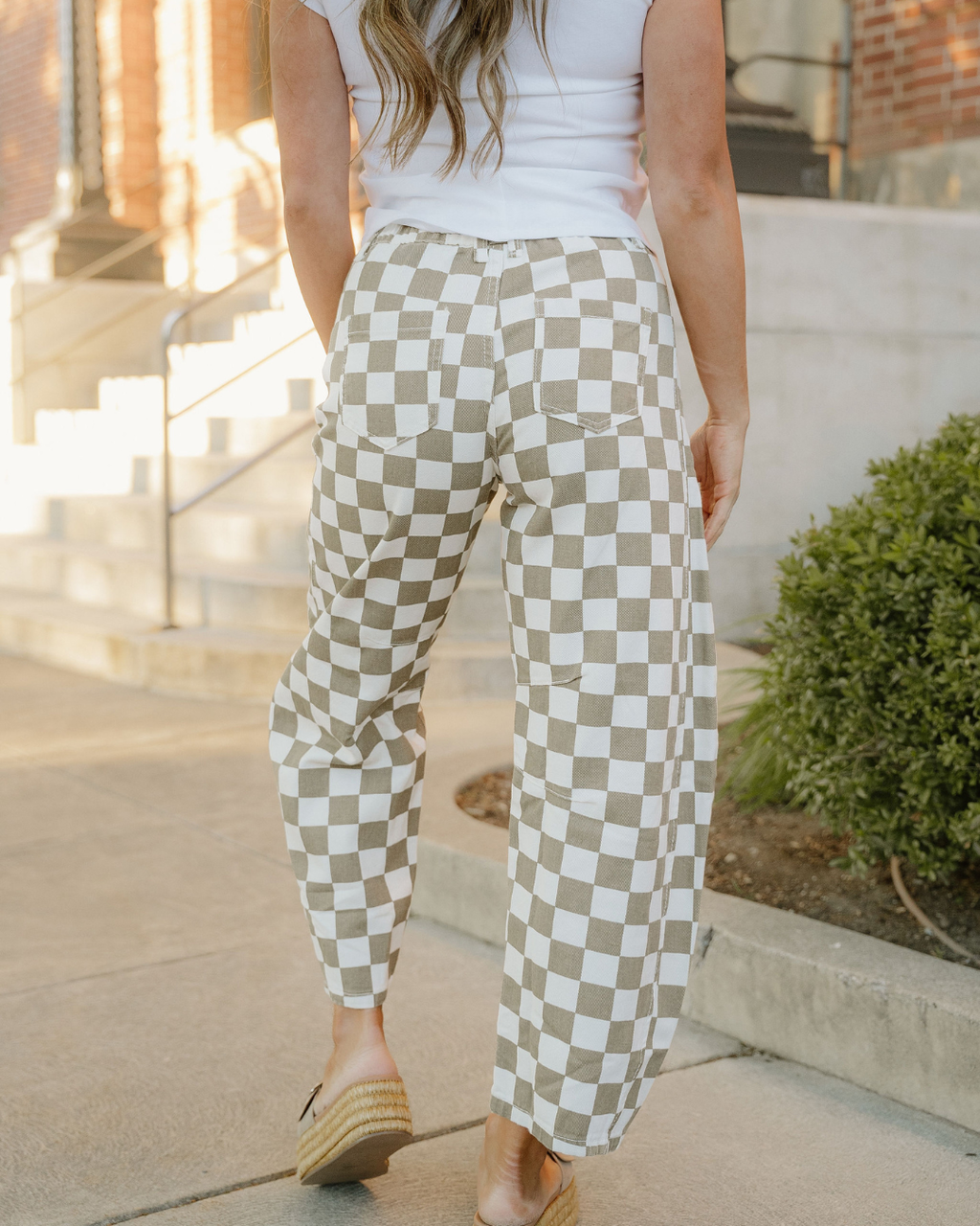 Riley Checkered Print Denim Barrel Pants Indie Ladies Jeans Cropped ankle