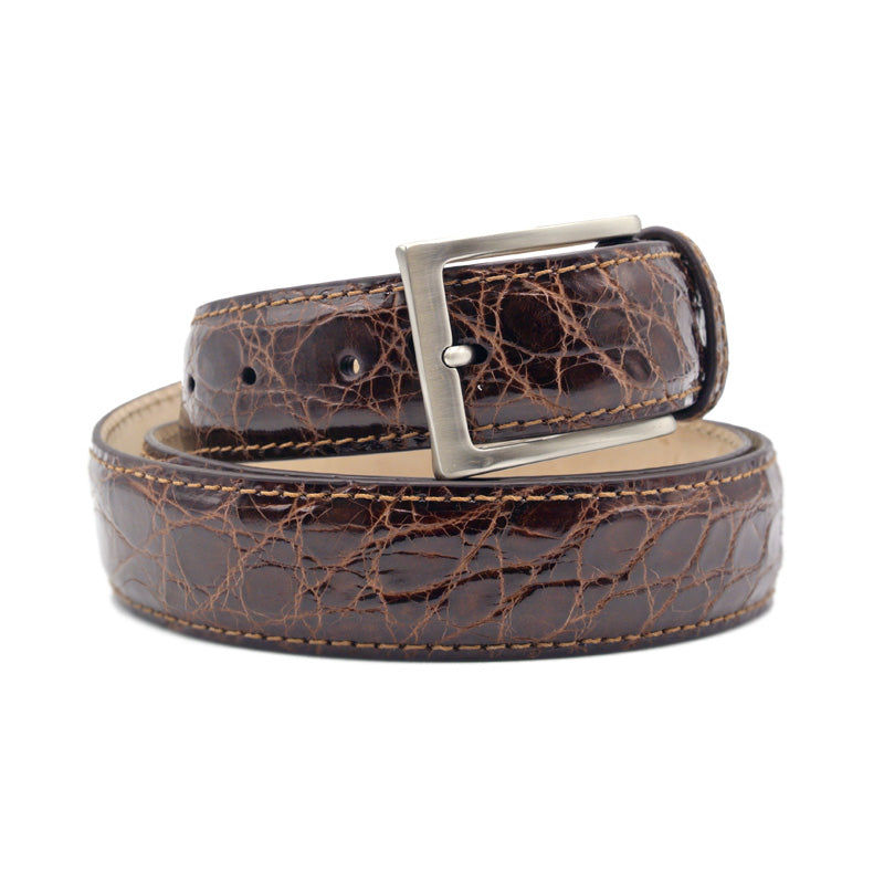 71-155-CGN genuine CAIMAN CROCODILE Belt, Cognac men's luxury