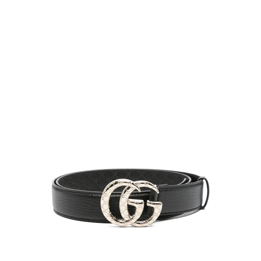 Gucci Black Belts Ladies leather GG black silver