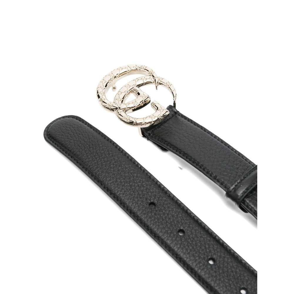 Gucci Black Belts Ladies leather GG black silver